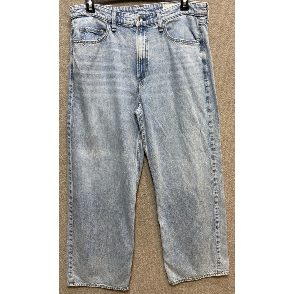 Rag & Bone Women's Jeans Sz 32 Blue Lori Full Length Wide Leg Blue Distressed